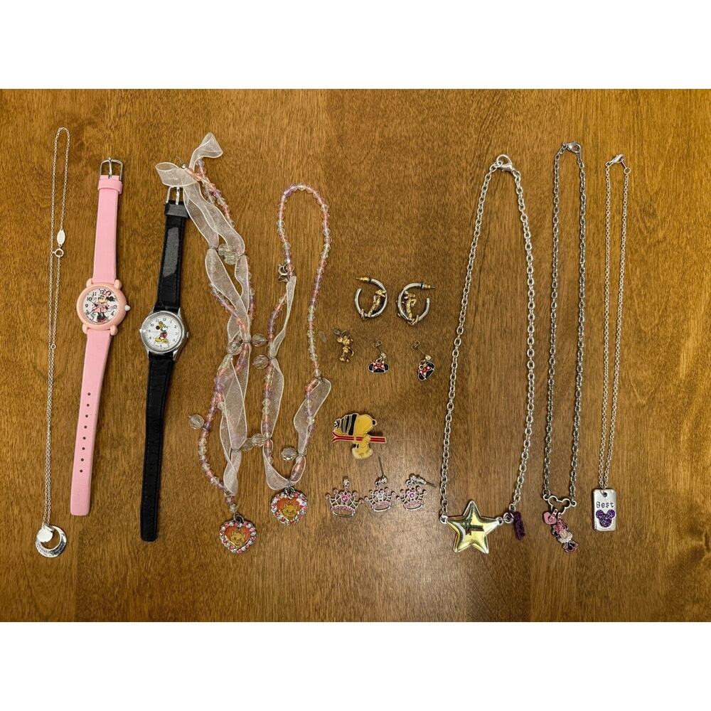 Lot of 10 Disney Mickey Minnie Mouse Watches Earrings & Necklaces Pin Keychain